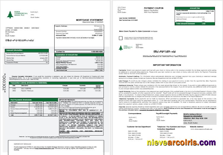 South Sudan Eden Commercial bank mortgage statement 1-2